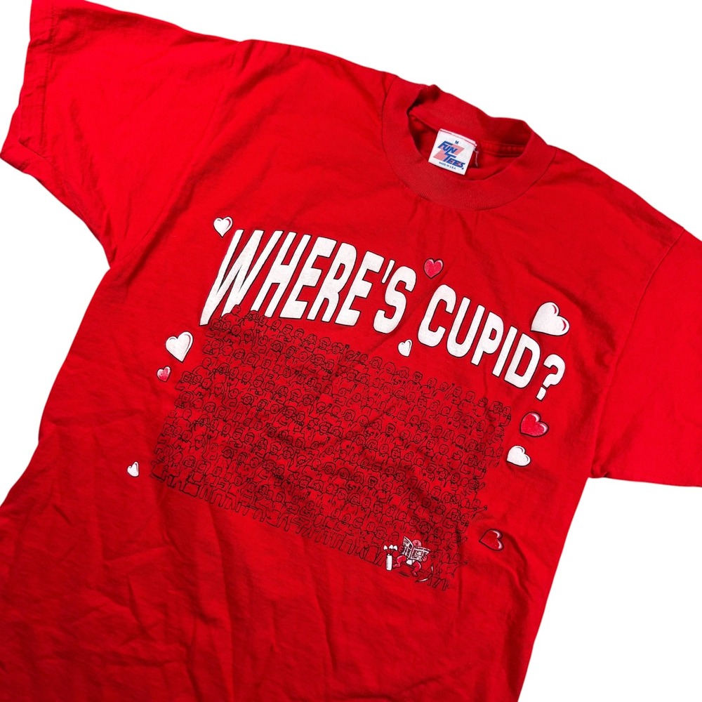 VTG Single Stitch Cupid T-Shirt Mens M Red Made USA 90s Valentine's Day Humor